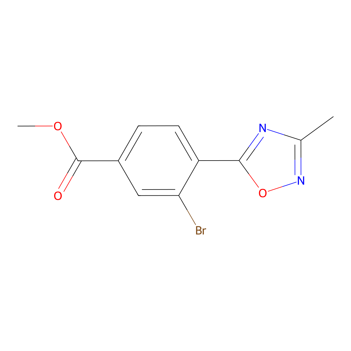 Methyl 3-bromo-4-(3-methyl-1,2,4-oxadiazol-5-yl)benzoate molecular structure, CAS 1131594-37-0