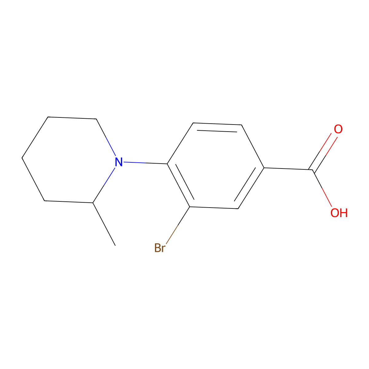 3-Bromo-4-(2-methylpiperidin-1-yl)benzoic acid molecular structure, CAS 1131594-41-6