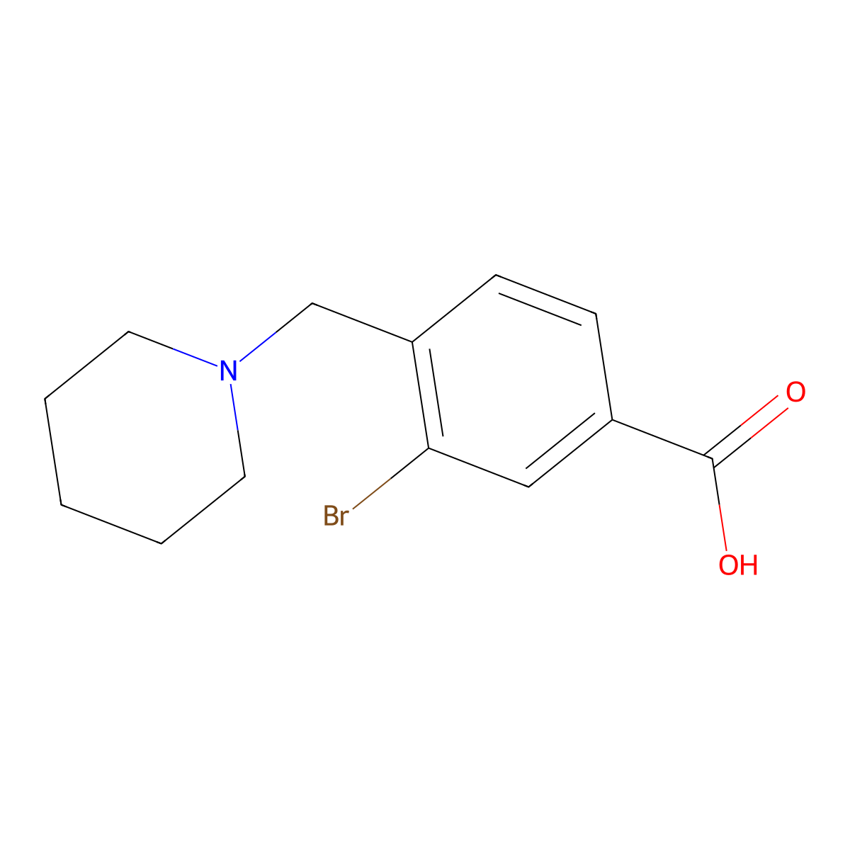 3-Bromo-4-(piperidin-1-ylmethyl)benzoic acid molecular structure, CAS 1131594-42-7