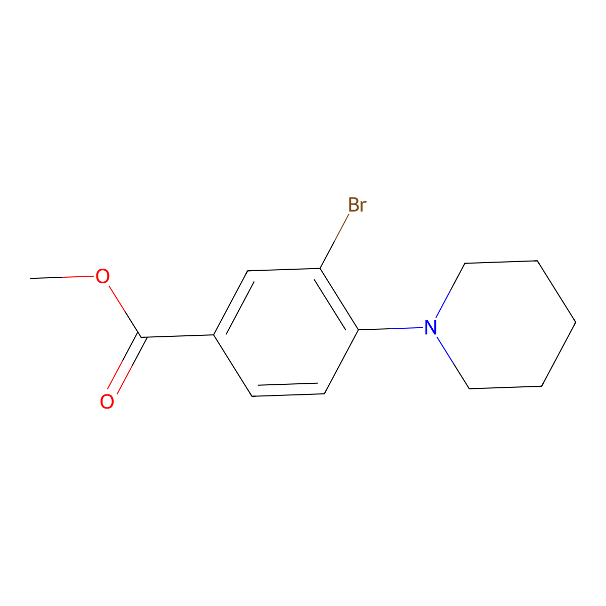 Methyl 3-bromo-4-(piperidin-1-yl)benzoate molecular structure, CAS 1131594-44-9