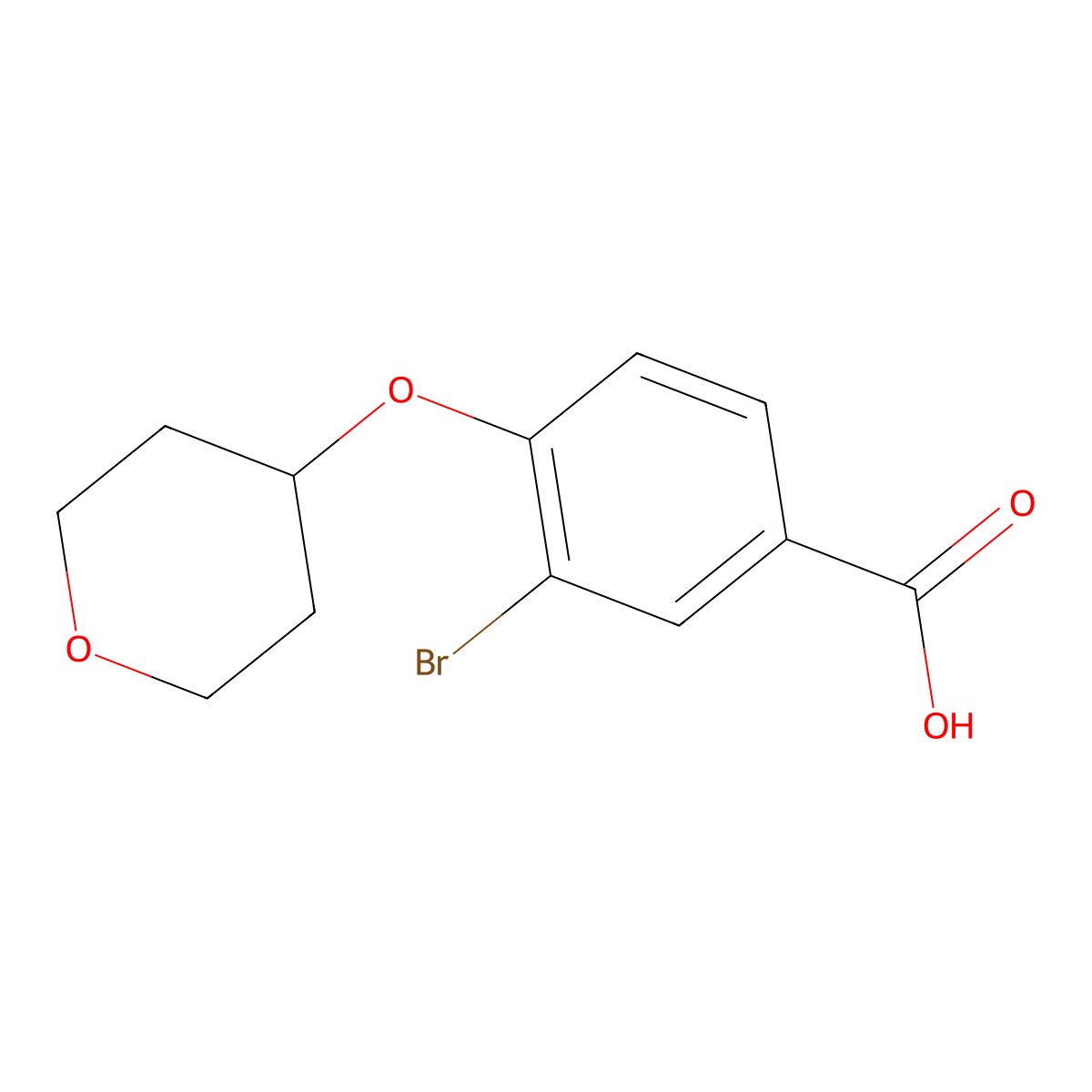 3-Bromo-4-((tetrahydro-2H-pyran-4-yl)oxy)benzoic acid molecular structure, CAS 1131594-55-2