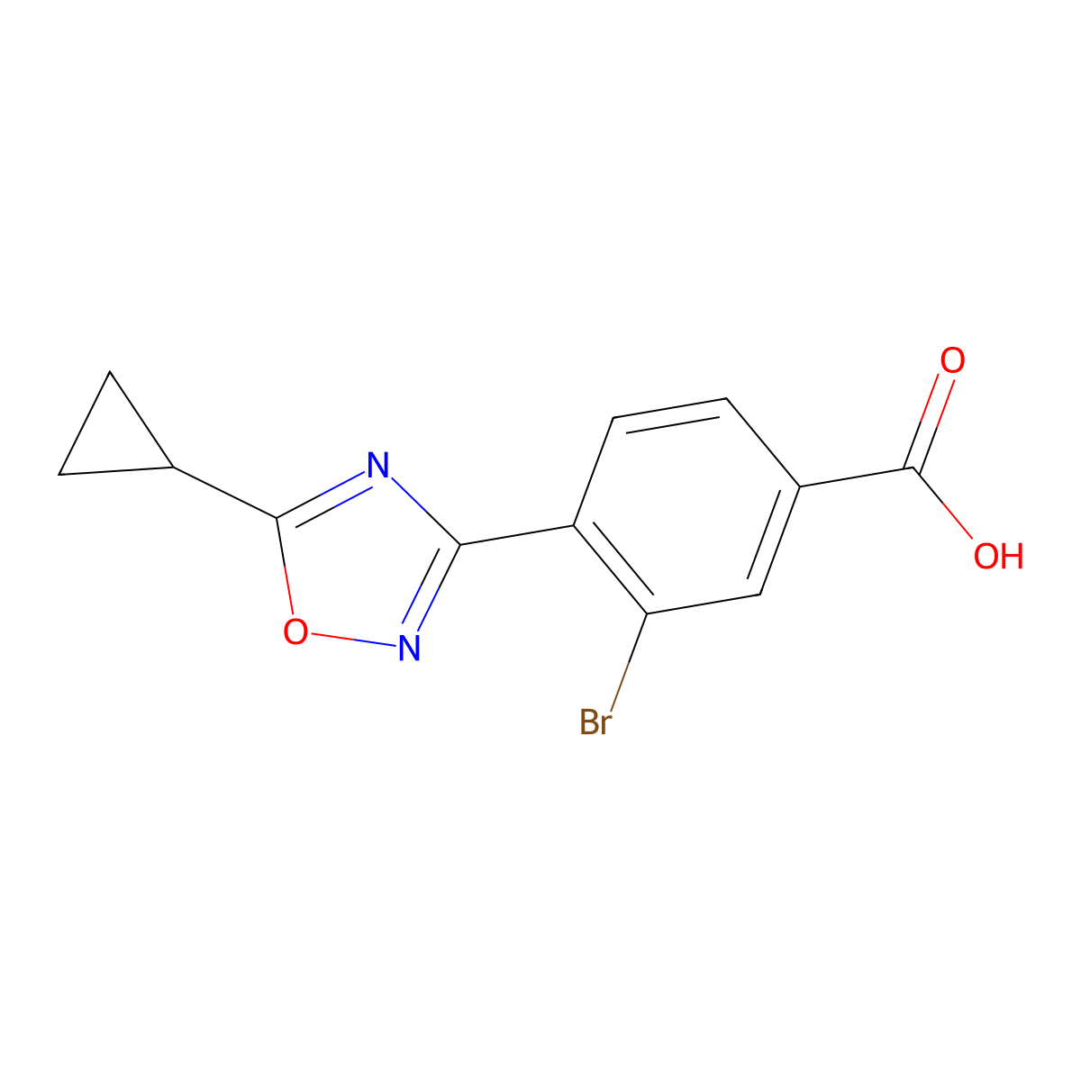 3-Bromo-4-(5-cyclopropyl-1,2,4-oxadiazol-3-yl)benzoic acid molecular structure, CAS 1131594-56-3
