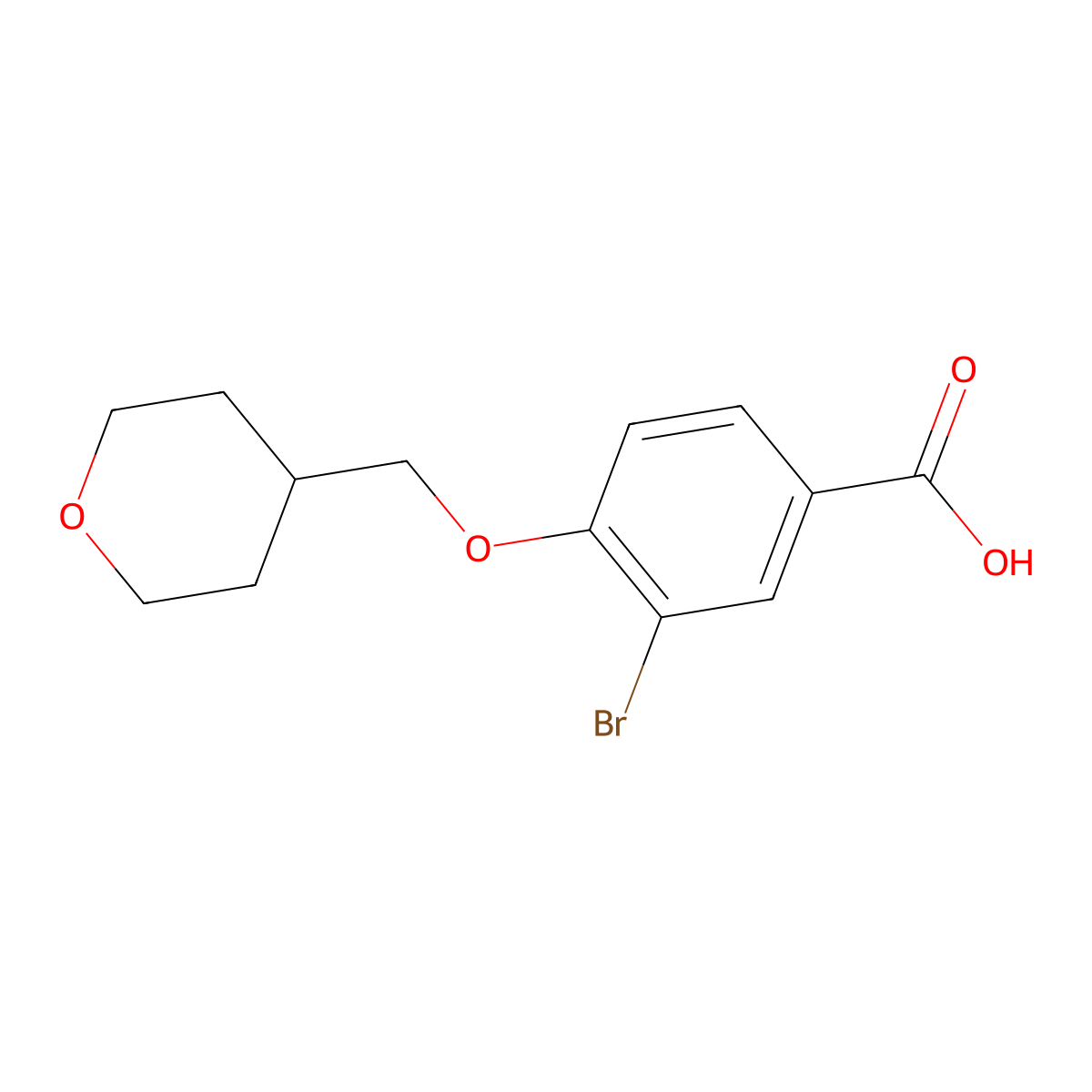 3-bromo-4-((tetrahydro-2H-pyran-4-yl)methoxy)benzoic acid molecular structure, CAS 1131594-64-3