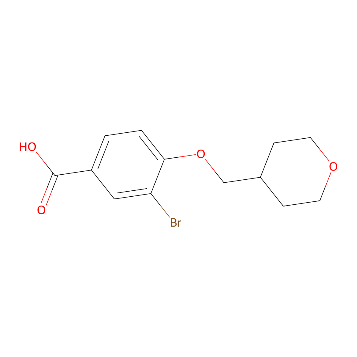 3-bromo-4-((tetrahydro-2H-pyran-4-yl)methoxy)benzoic acid molecular structure, CAS 1131594-64-3