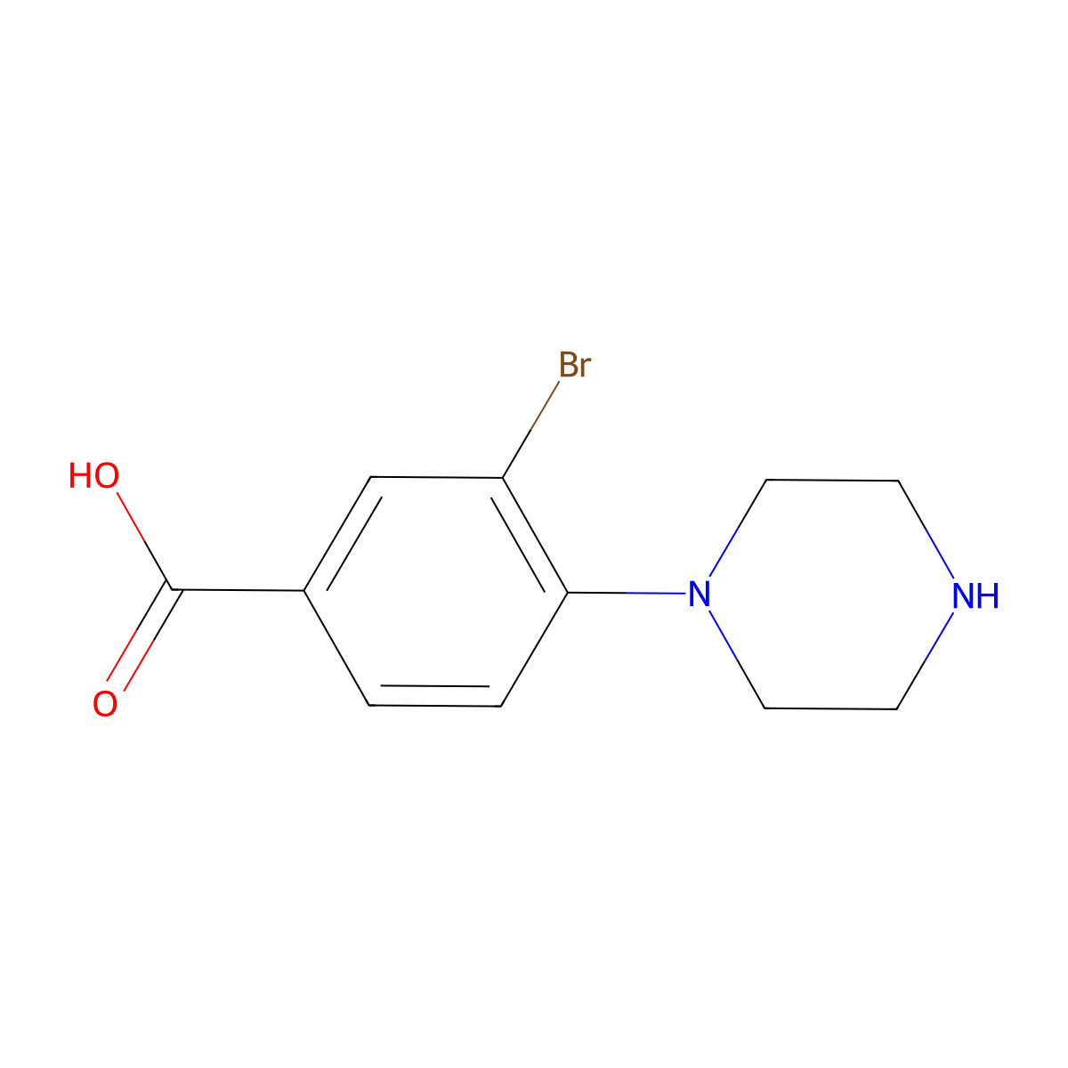 3-Bromo-4-(piperazin-1-yl)benzoic acid molecular structure, CAS 1131594-67-6