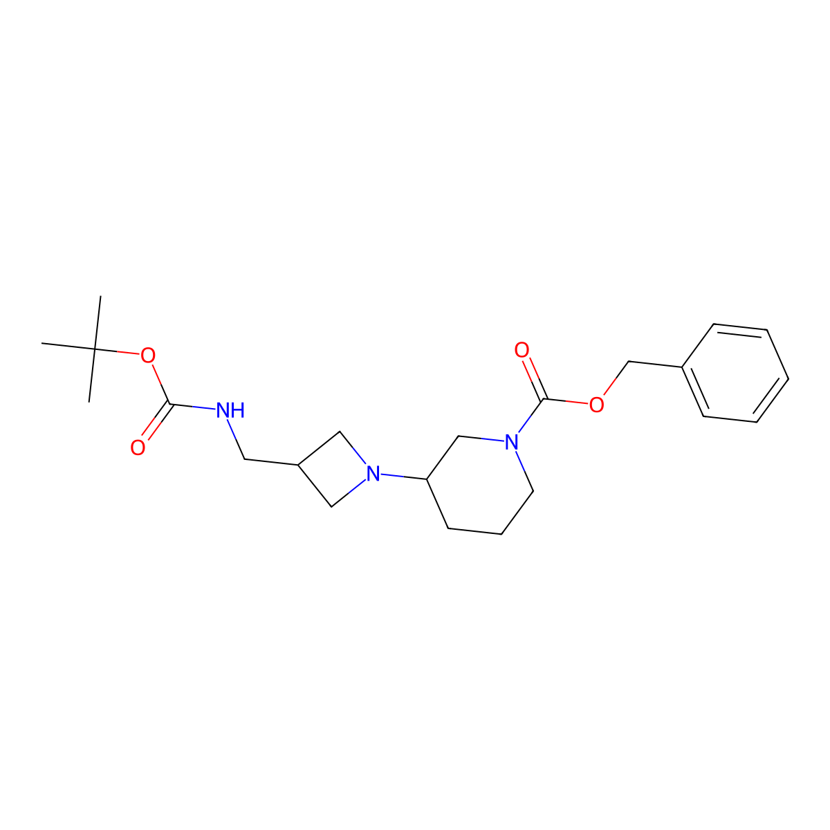 Benzyl 3-(3-(((tert-butoxycarbonyl)amino)methyl)azetidin-1-yl)piperidine-1-carboxylate molecular structure, CAS 1131594-79-0