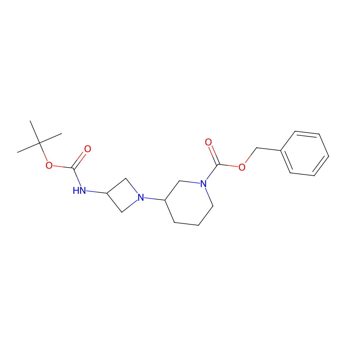 Benzyl 3-(3-((tert-butoxycarbonyl)amino)azetidin-1-yl)piperidine-1-carboxylate molecular structure, CAS 1131594-81-4