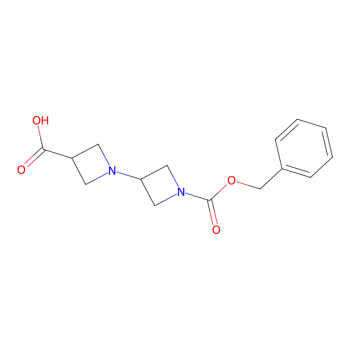 1'-((Benzyloxy)carbonyl)-[1,3'-biazetidine]-3-carboxylic acid molecular structure, CAS 1131594-87-0