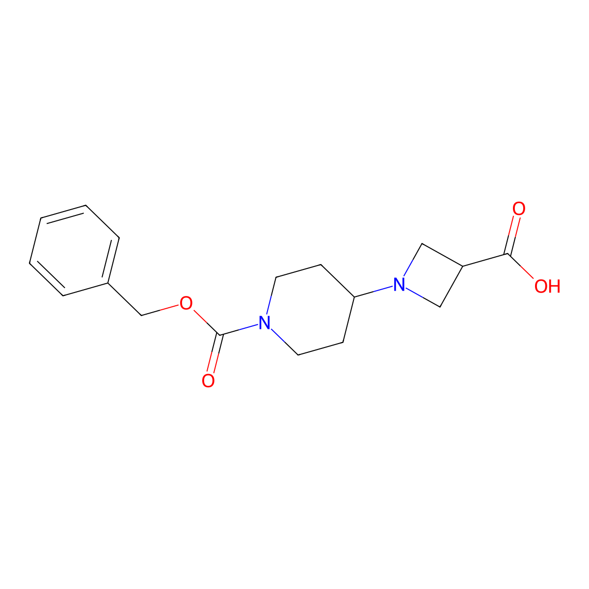 1-(1-((Benzyloxy)carbonyl)piperidin-4-yl)azetidine-3-carboxylic acid molecular structure, CAS 1131594-89-2