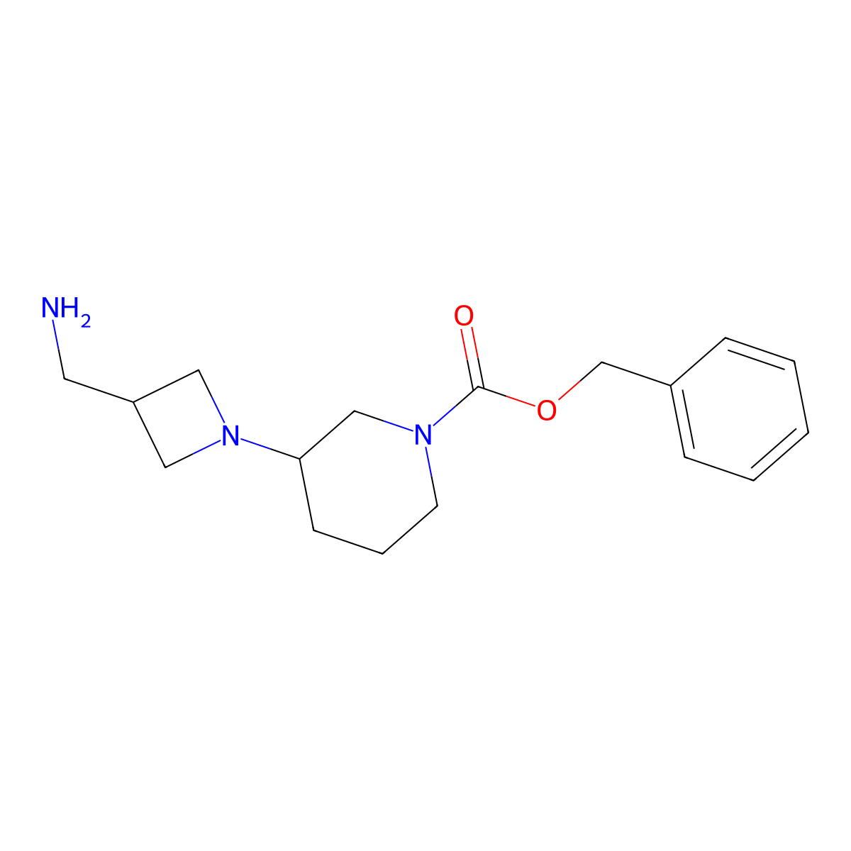 Benzyl 3-(3-(aminomethyl)azetidin-1-yl)piperidine-1-carboxylate molecular structure, CAS 1131594-92-7