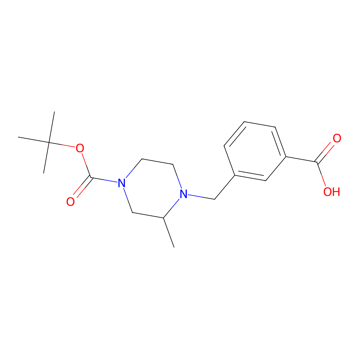 1-(3-Carboxyphenylmethyl)-2-methyl-4-boc-piperazine molecular structure, CAS 1131594-95-0