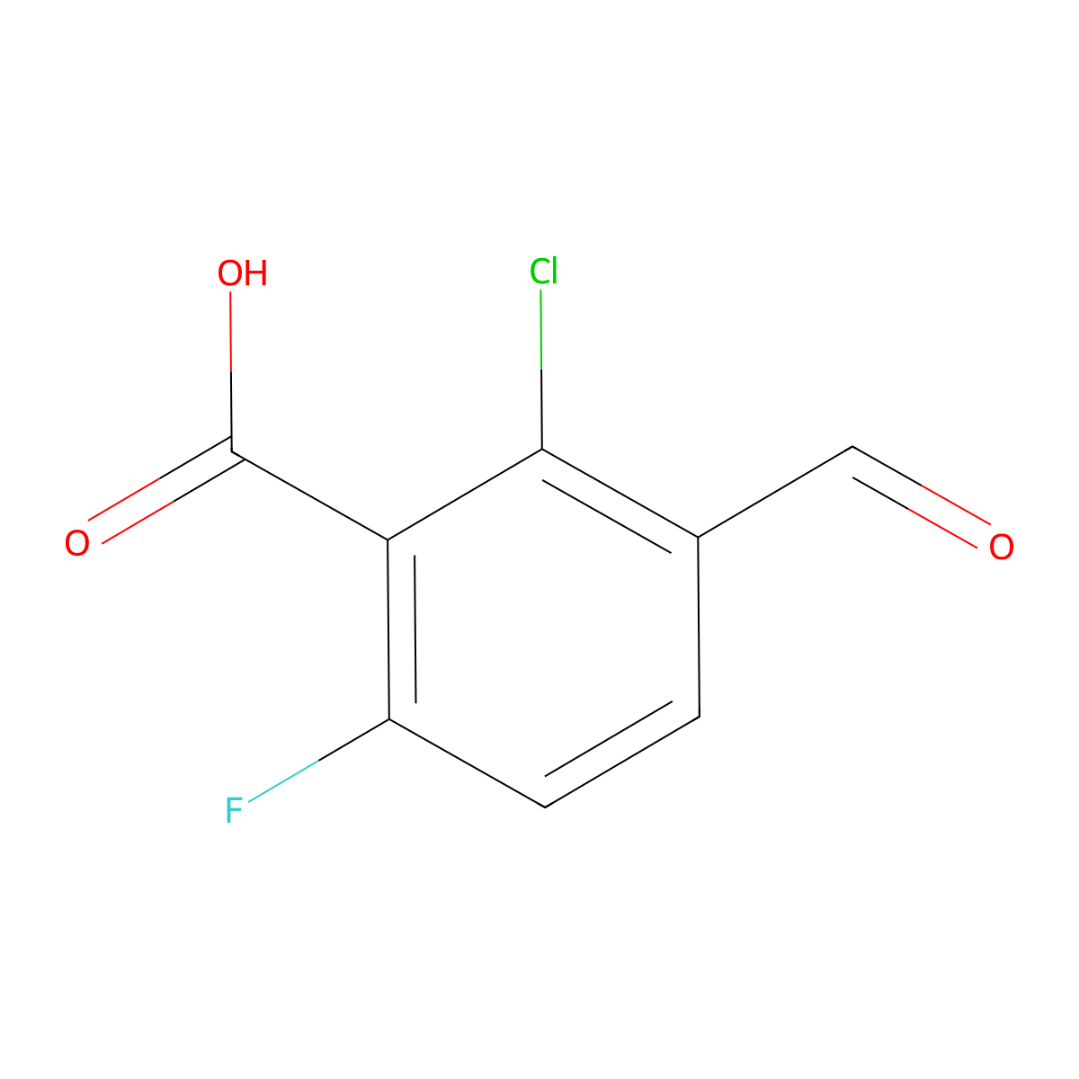 2-Chloro-6-fluoro-3-formylbenzoic acid molecular structure, CAS 1131605-23-6