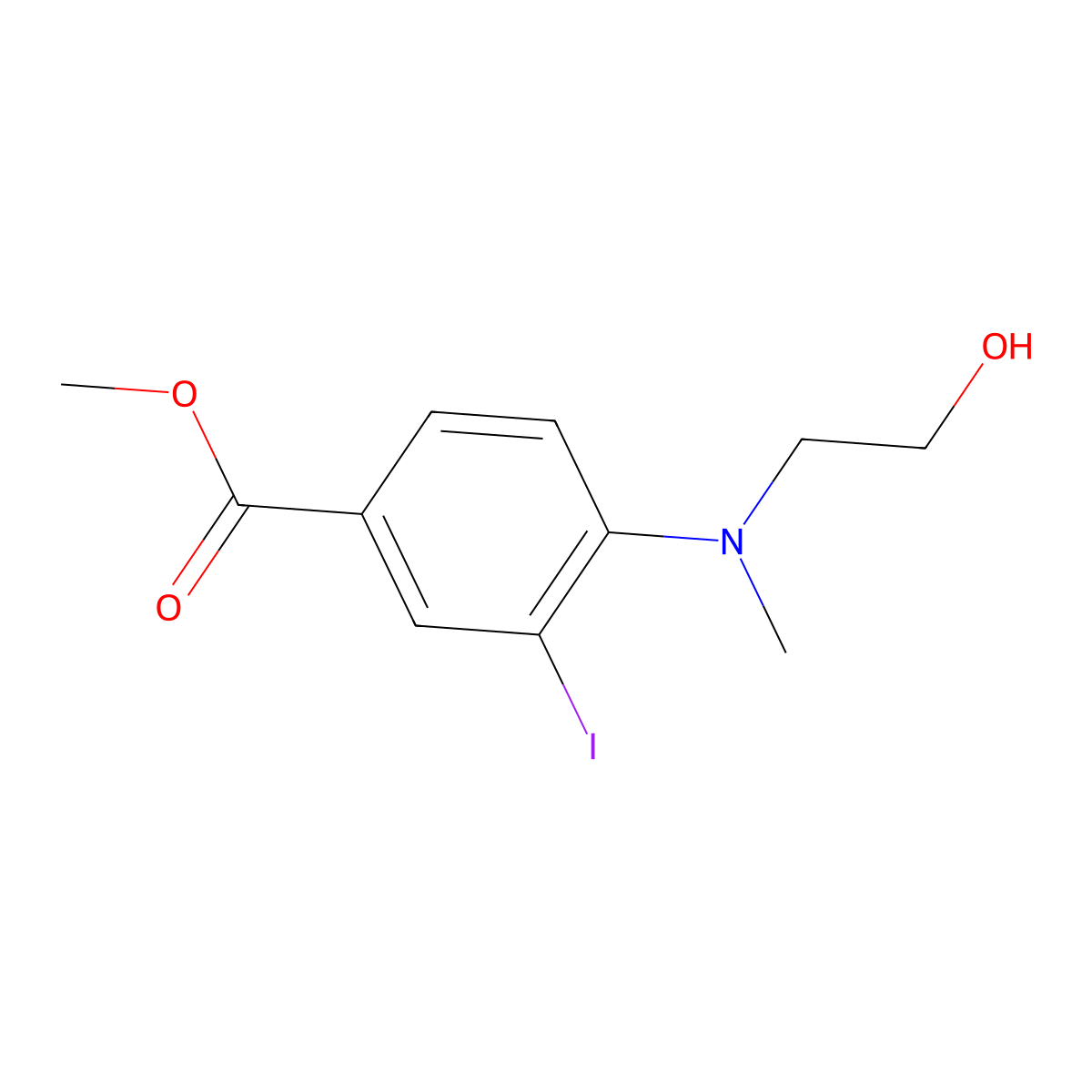 Methyl 4-((2-hydroxyethyl)(methyl)amino)-3-iodobenzoate molecular structure, CAS 1131614-50-0