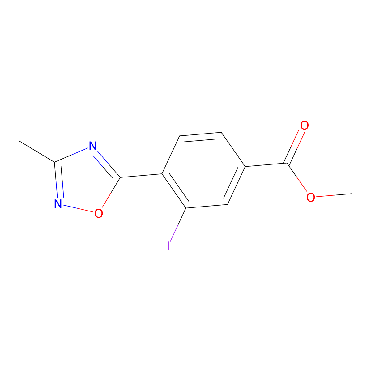 Methyl 3-iodo-4-(3-methyl-1,2,4-oxadiazol-5-yl)benzoate molecular structure, CAS 1131614-54-4
