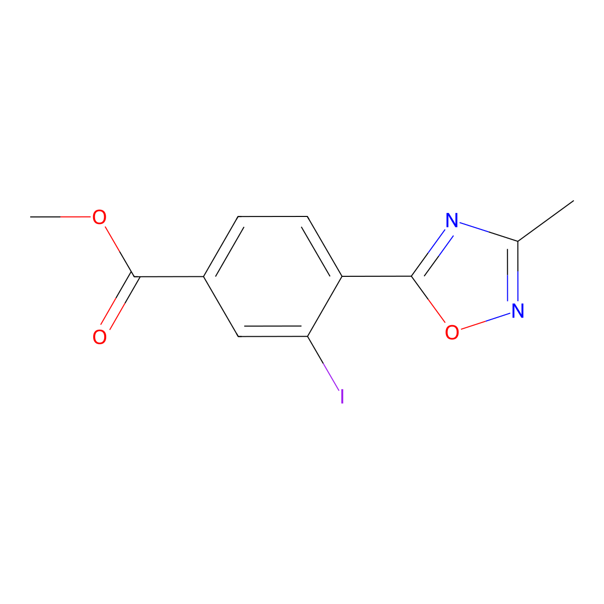 Methyl 3-iodo-4-(3-methyl-1,2,4-oxadiazol-5-yl)benzoate molecular structure, CAS 1131614-54-4