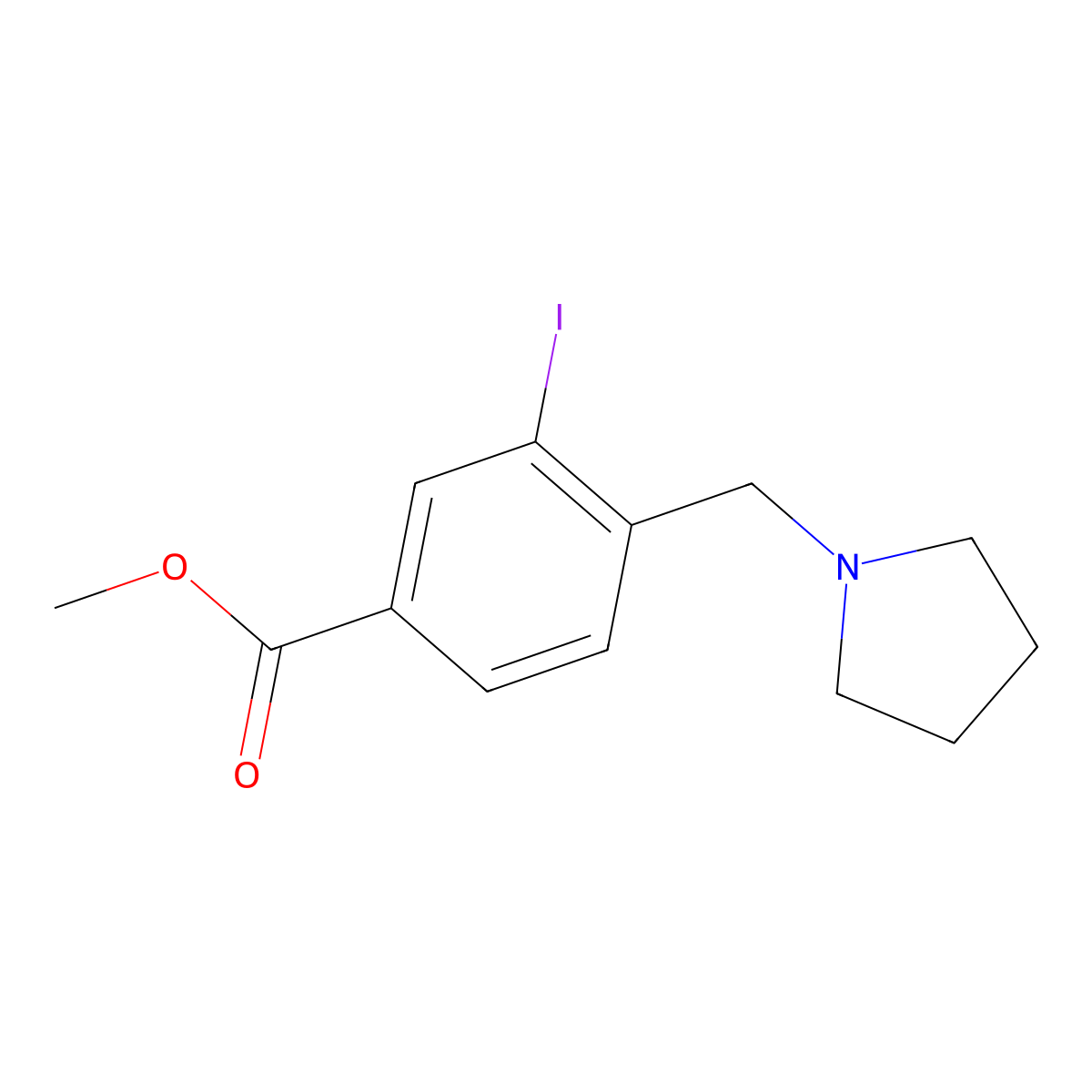 Methyl 3-iodo-4-(pyrrolidin-1-ylmethyl)benzoate molecular structure, CAS 1131614-56-6