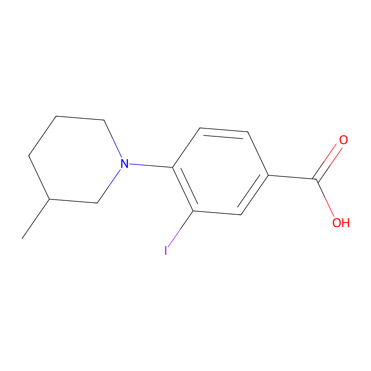 3-Iodo-4-(3-methylpiperidin-1-yl)benzoic acid molecular structure, CAS 1131614-60-2