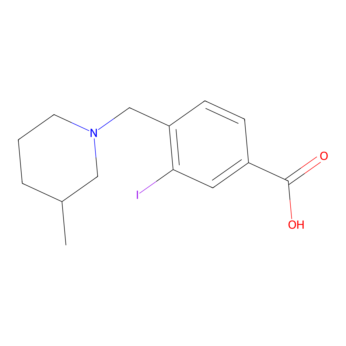 3-Iodo-4-((3-methylpiperidin-1-yl)methyl)benzoic acid molecular structure, CAS 1131614-84-0