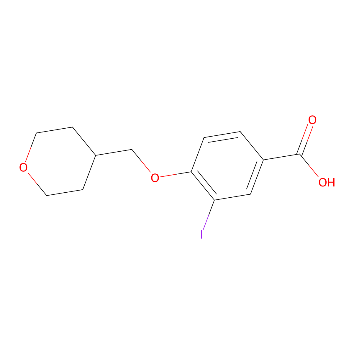 3-iodo-4-((tetrahydro-2H-pyran-4-yl)methoxy)benzoic acid molecular structure, CAS 1131614-89-5