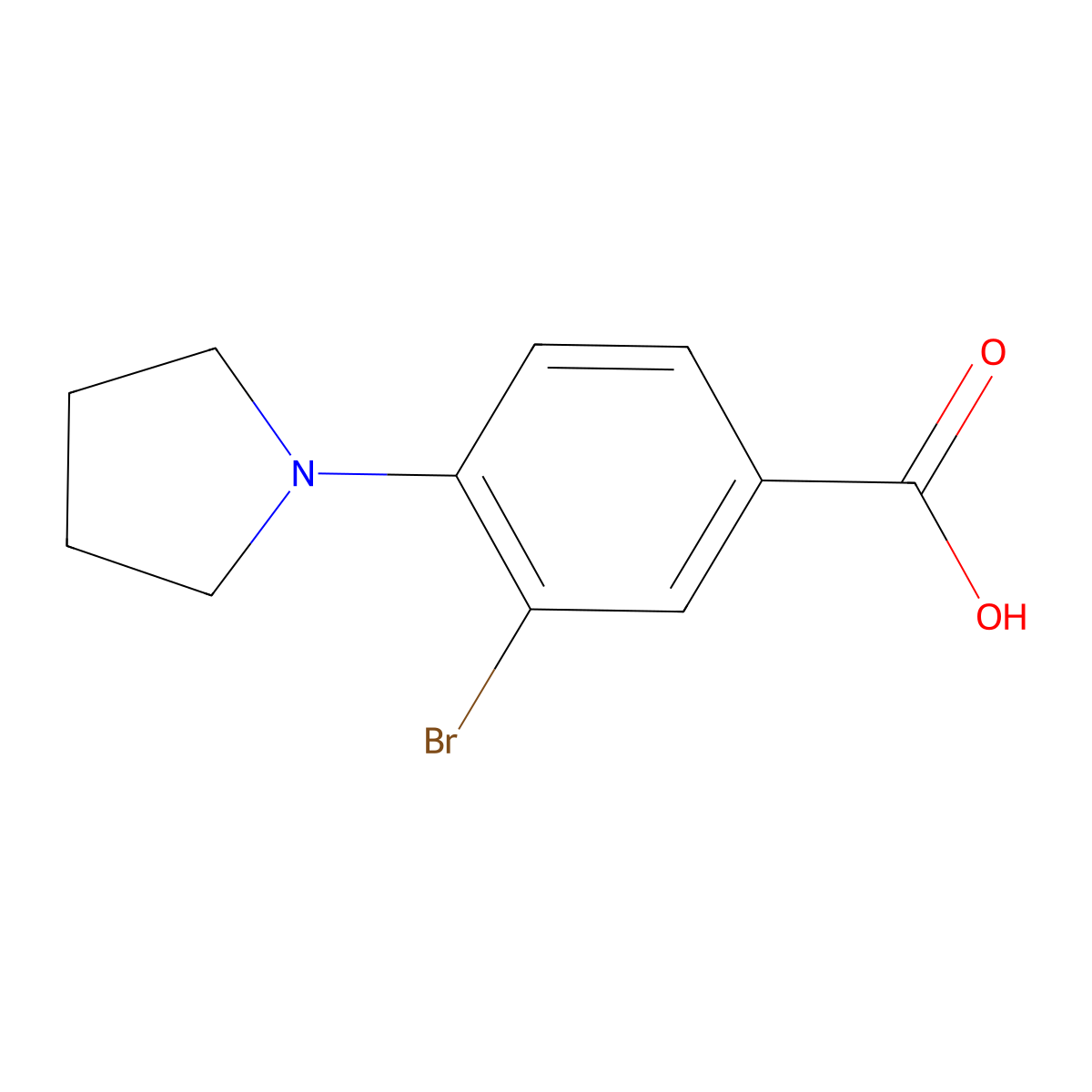3-Bromo-4-(pyrrolidin-1-yl)benzoic acid molecular structure, CAS 1131615-12-7
