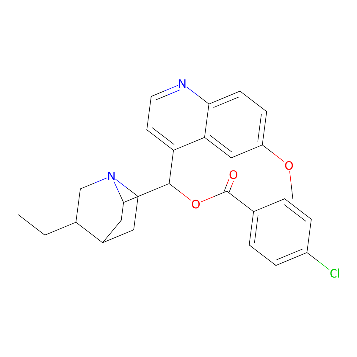 [(5-Ethyl-1-azabicyclo[2.2.2]octan-2-yl)-(6-methoxyquinolin-4-yl)methyl] 4-chlorobenzoate molecular structure, CAS 113162-02-0
