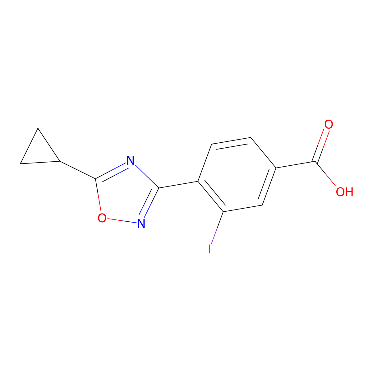 4-(5-Cyclopropyl-1,2,4-oxadiazol-3-yl)-3-iodobenzoic acid molecular structure, CAS 1131622-48-4