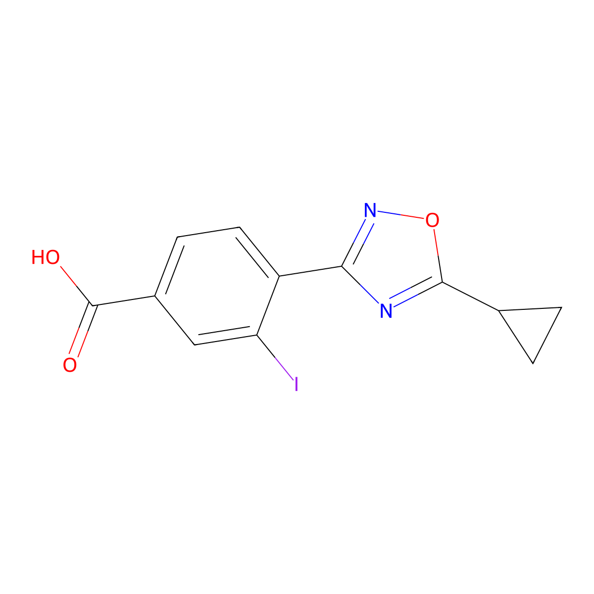 4-(5-Cyclopropyl-1,2,4-oxadiazol-3-yl)-3-iodobenzoic acid molecular structure, CAS 1131622-48-4