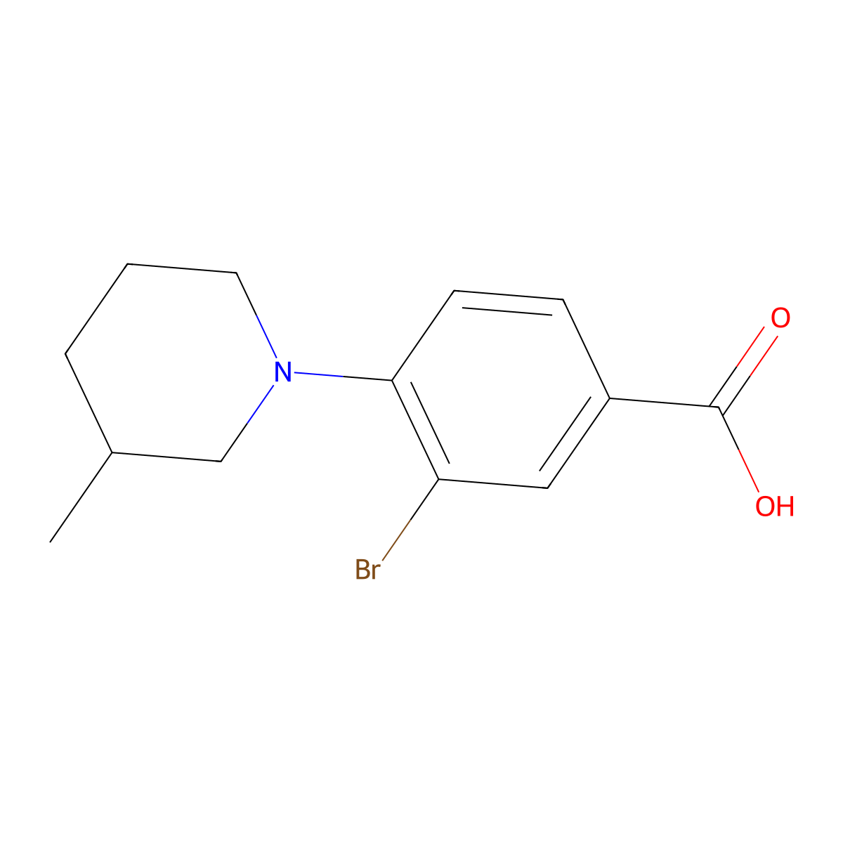 3-Bromo-4-(3-methylpiperidin-1-yl)benzoic acid molecular structure, CAS 1131622-53-1