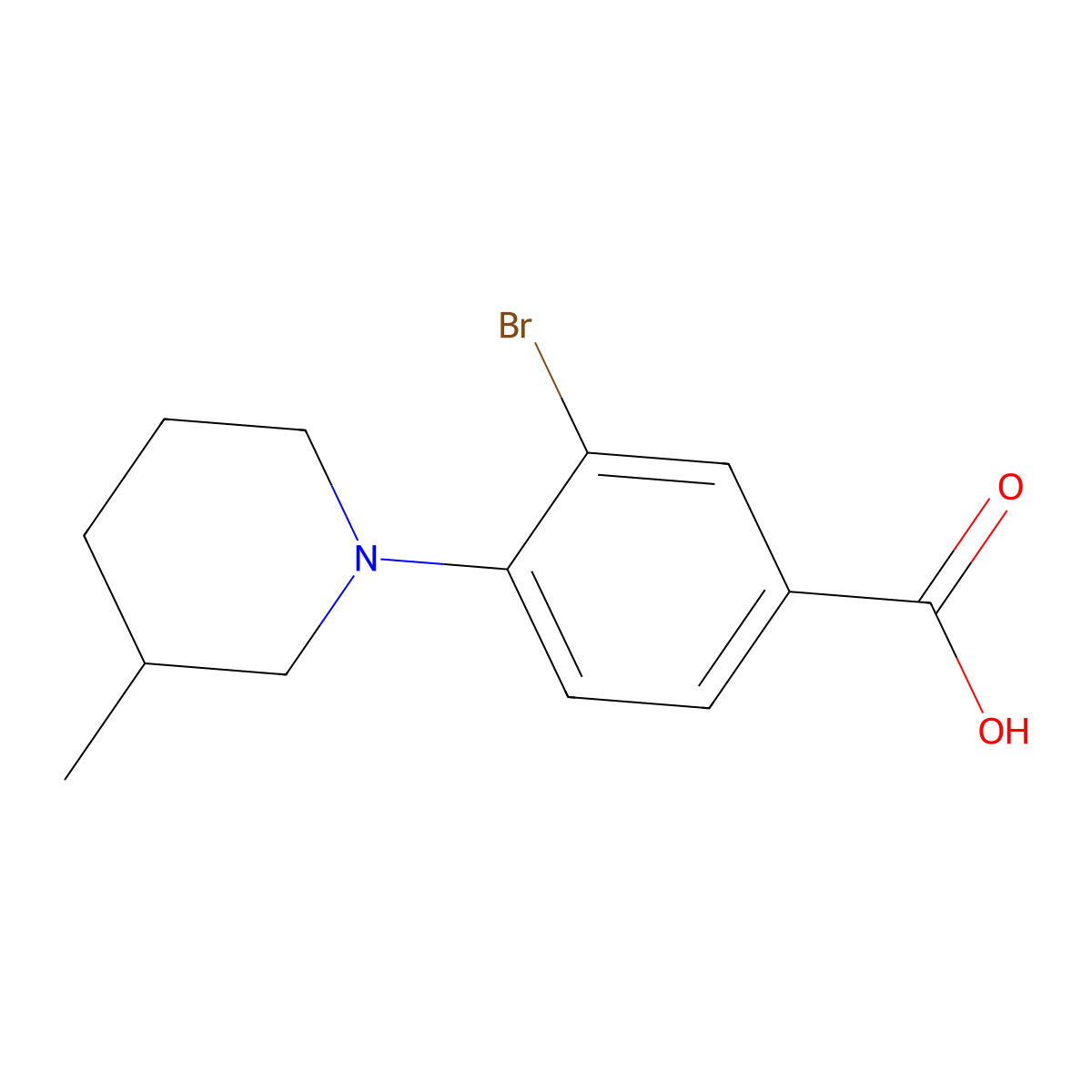 3-Bromo-4-(3-methylpiperidin-1-yl)benzoic acid molecular structure, CAS 1131622-53-1