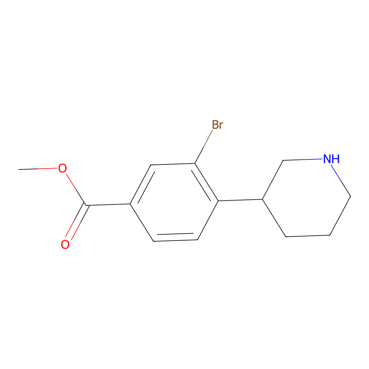 Methyl 3-bromo-4-(piperidin-3-yl)benzoate molecular structure, CAS 1131622-54-2