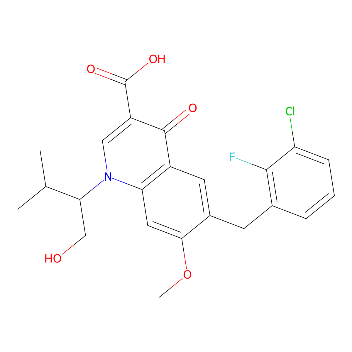 6-[(3-Chloro-2-fluoro-phenyl)methyl]-1-[1-(hydroxymethyl)-2-methyl-propyl]-7-methoxy-4-oxo-quinoline-3-carboxylic acid molecular structure, CAS 1131640-69-1