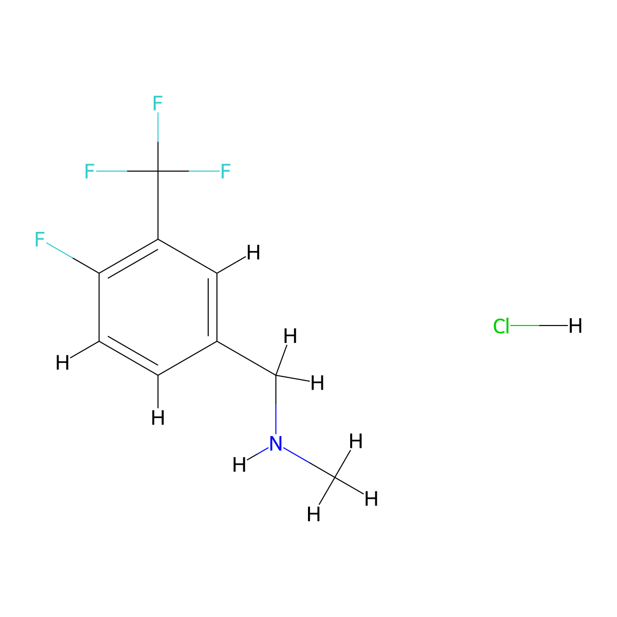{[4-Fluoro-3-(trifluoromethyl)phenyl]methyl}(methyl)aminehydrochloride molecular structure, CAS 1131739-66-6