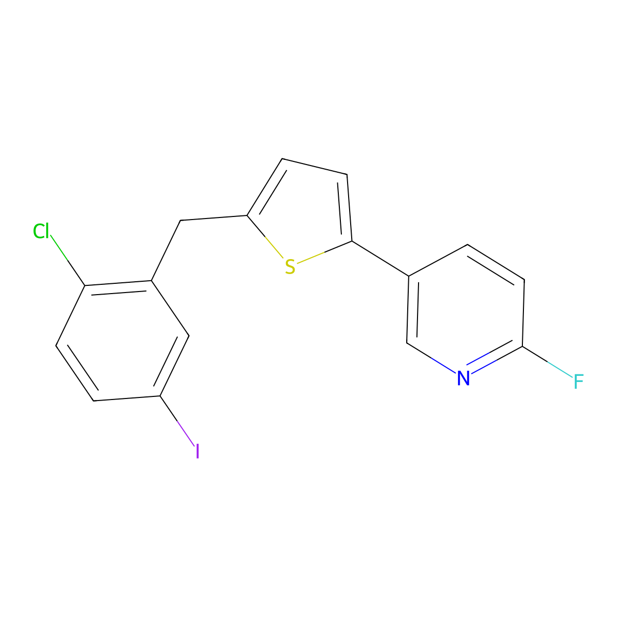 5-(5-(2-Chloro-5-iodobenzyl)thiophen-2-yl)-2-fluoropyridine molecular structure, CAS 1131770-46-1