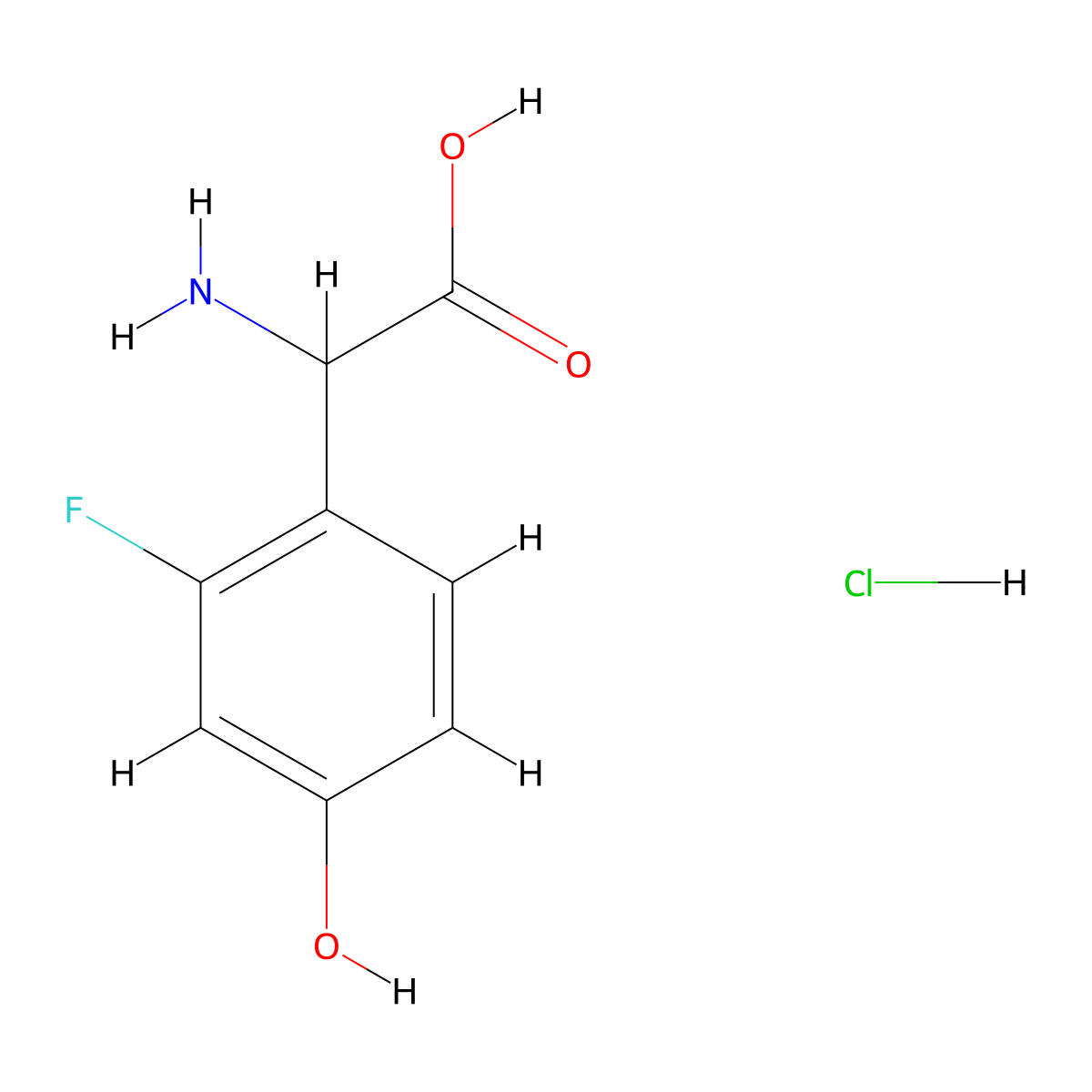2-Amino-2-(2-fluoro-4-hydroxyphenyl)acetic acid hydrochloride molecular structure, CAS 1131872-16-6
