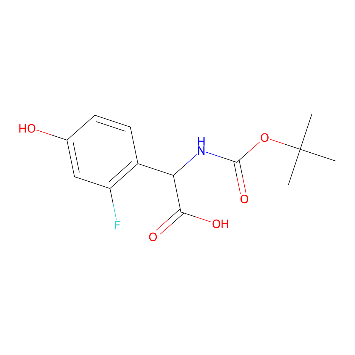 2-((tert-Butoxycarbonyl)amino)-2-(2-fluoro-4-hydroxyphenyl)acetic acid molecular structure, CAS 1131872-19-9
