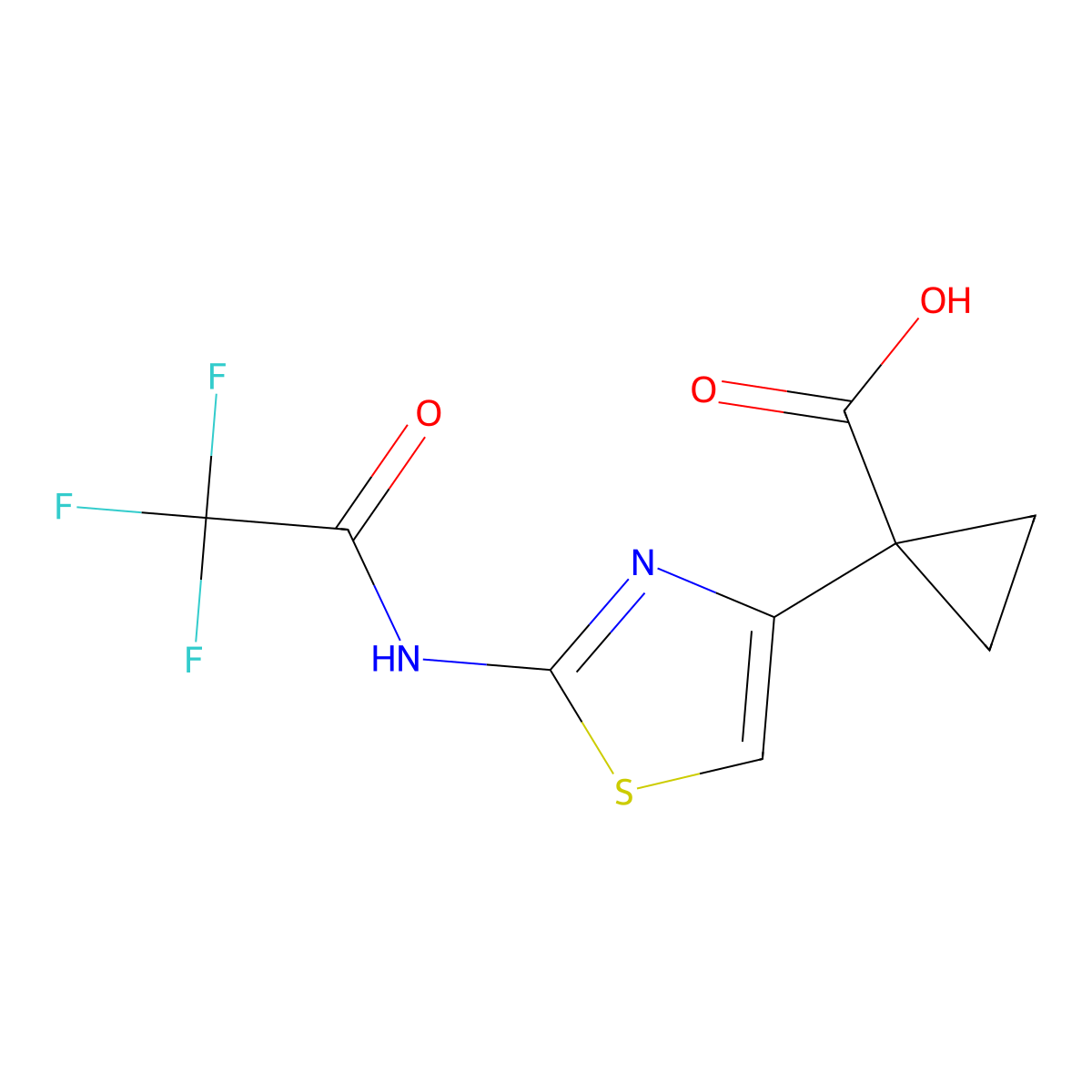 1-[2-(2,2,2-Trifluoroacetamido)-1,3-thiazol-4-yl]cyclopropane-1-carboxylic acid molecular structure, CAS 113188-38-8