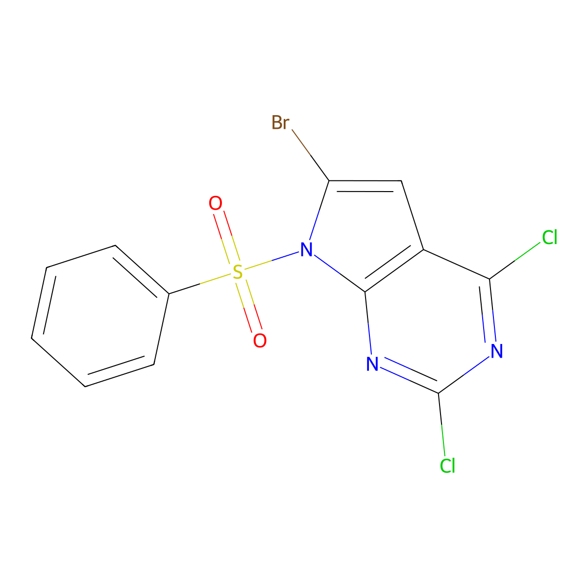 6-Bromo-2,4-dichloro-7-(phenylsulfonyl)-7H-Pyrrolo[2,3-d]pyrimidine molecular structure, CAS 1131992-26-1