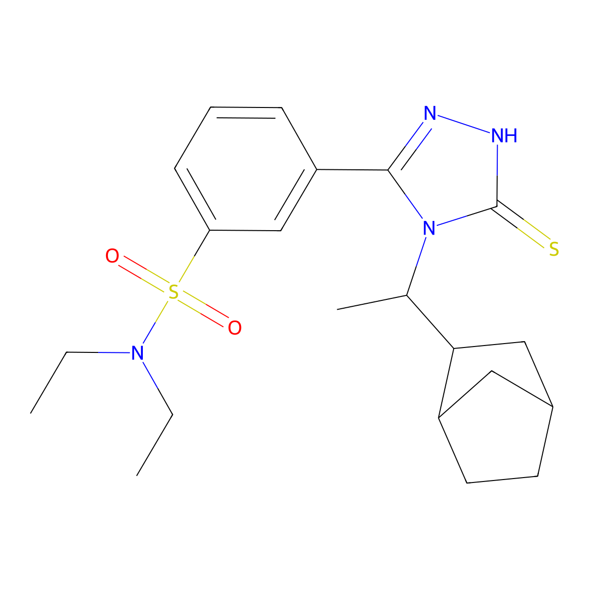 3-[4-(1-{bicyclo[2.2.1]heptan-2-yl}ethyl)-5-sulfanyl-4H-1,2,4-triazol-3-yl]-N,N-diethylbenzene-1-sulfonamide molecular structure, CAS 1132639-45-2