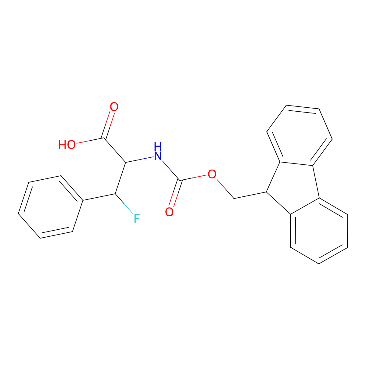 (2R,3R)-2-((((9H-Fluoren-9-yl)methoxy)carbonyl)amino)-3-fluoro-3-phenylpropanoic acid molecular structure, CAS 1132645-30-7
