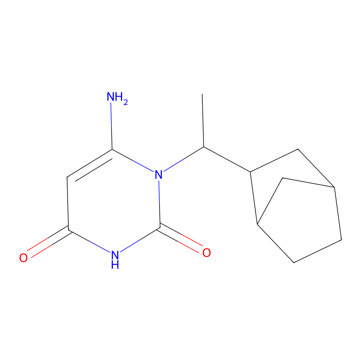 6-Amino-1-(1-{bicyclo[2.2.1]heptan-2-yl}ethyl)-1,2,3,4-tetrahydropyrimidine-2,4-dione molecular structure, CAS 1132676-30-2