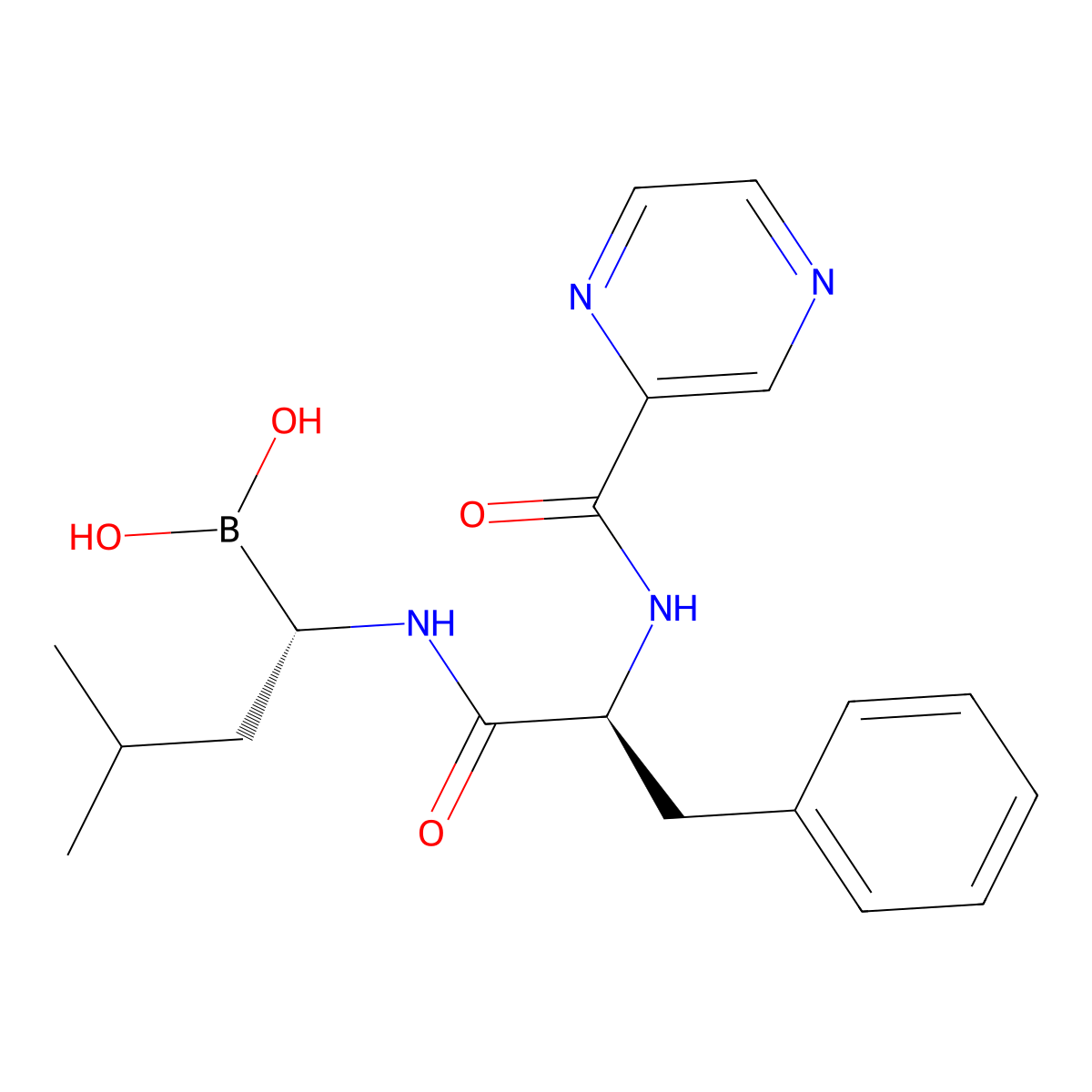 ((S)-3-Methyl-1-((S)-3-phenyl-2-(pyrazine-2-carboxamido)propanamido)butyl)boronic acid molecular structure, CAS 1132709-14-8
