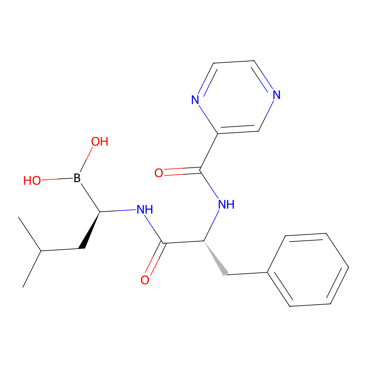B-((1R)-3-Methyl-1-(((2R)-1-oxo-3-phenyl-2-((2-pyrazinylcarbonyl)amino)propyl)amino)butyl)boronic acid molecular structure, CAS 1132709-15-9