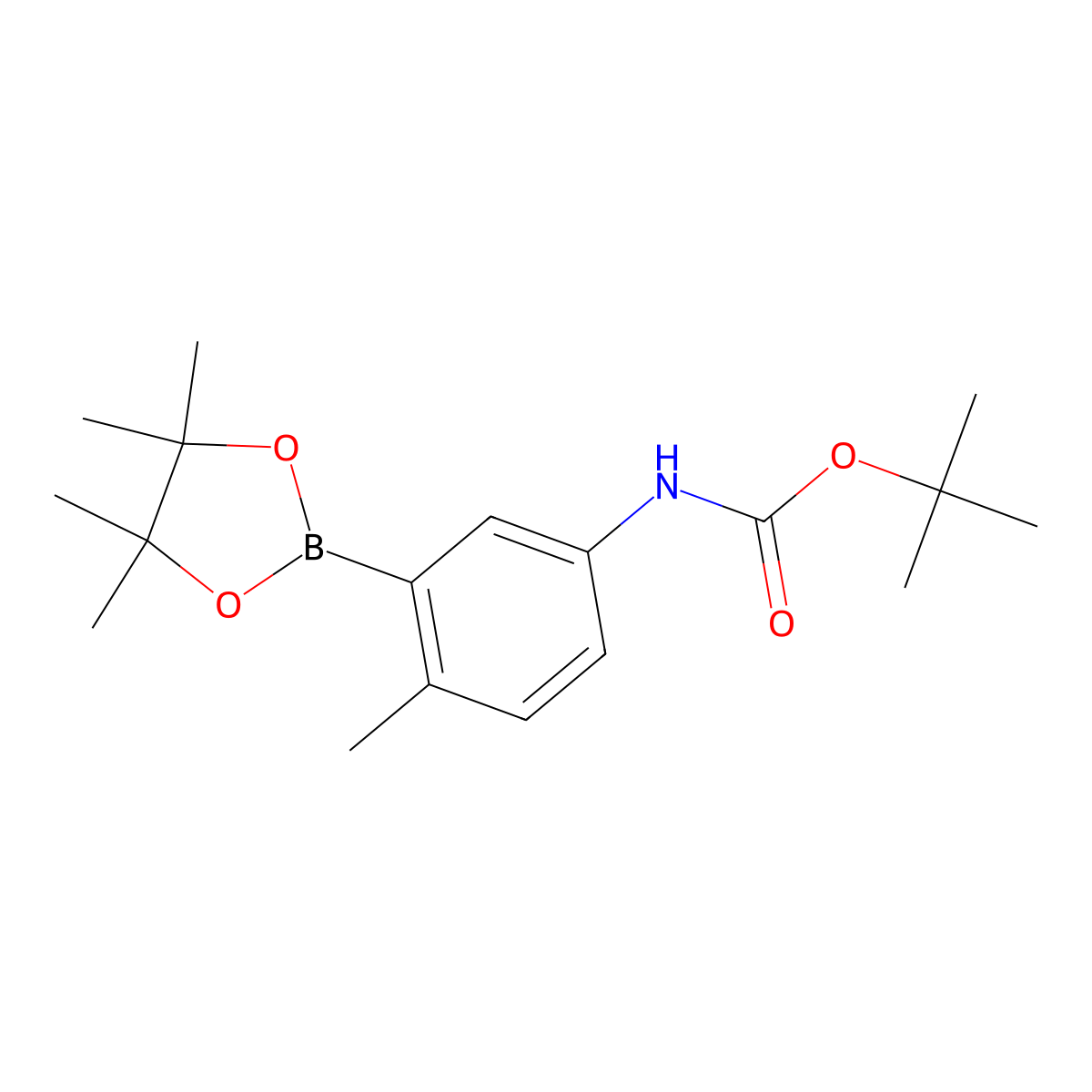 Tert-butyl (4-methyl-3-(4,4,5,5-tetramethyl-1,3,2-dioxaborolan-2-YL)phenyl)carbamate molecular structure, CAS 1132825-58-1