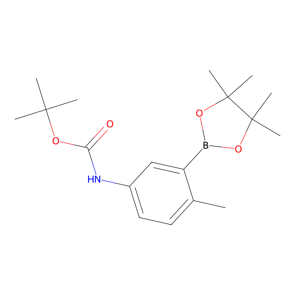 Tert-butyl (4-methyl-3-(4,4,5,5-tetramethyl-1,3,2-dioxaborolan-2-YL)phenyl)carbamate molecular structure, CAS 1132825-58-1