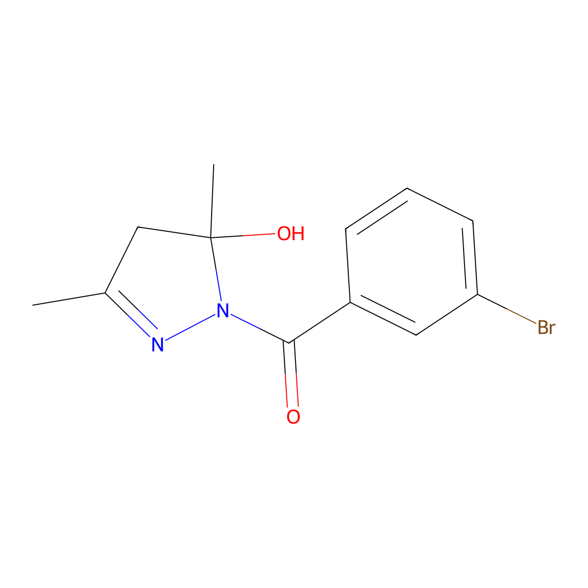 (3-Bromo-phenyl)-(5-hydroxy-3,5-dimethyl-4,5-dihydro-pyrazol-1-YL)-methanone molecular structure, CAS 113307-80-5