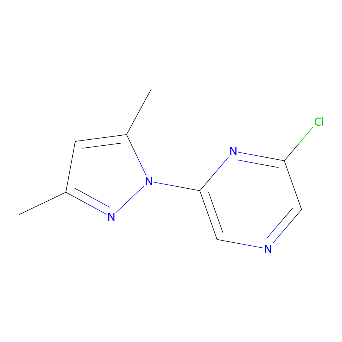 2-chloro-6-(3,5-dimethyl-1H-pyrazol-1-yl)pyrazine molecular structure, CAS 1133082-92-4