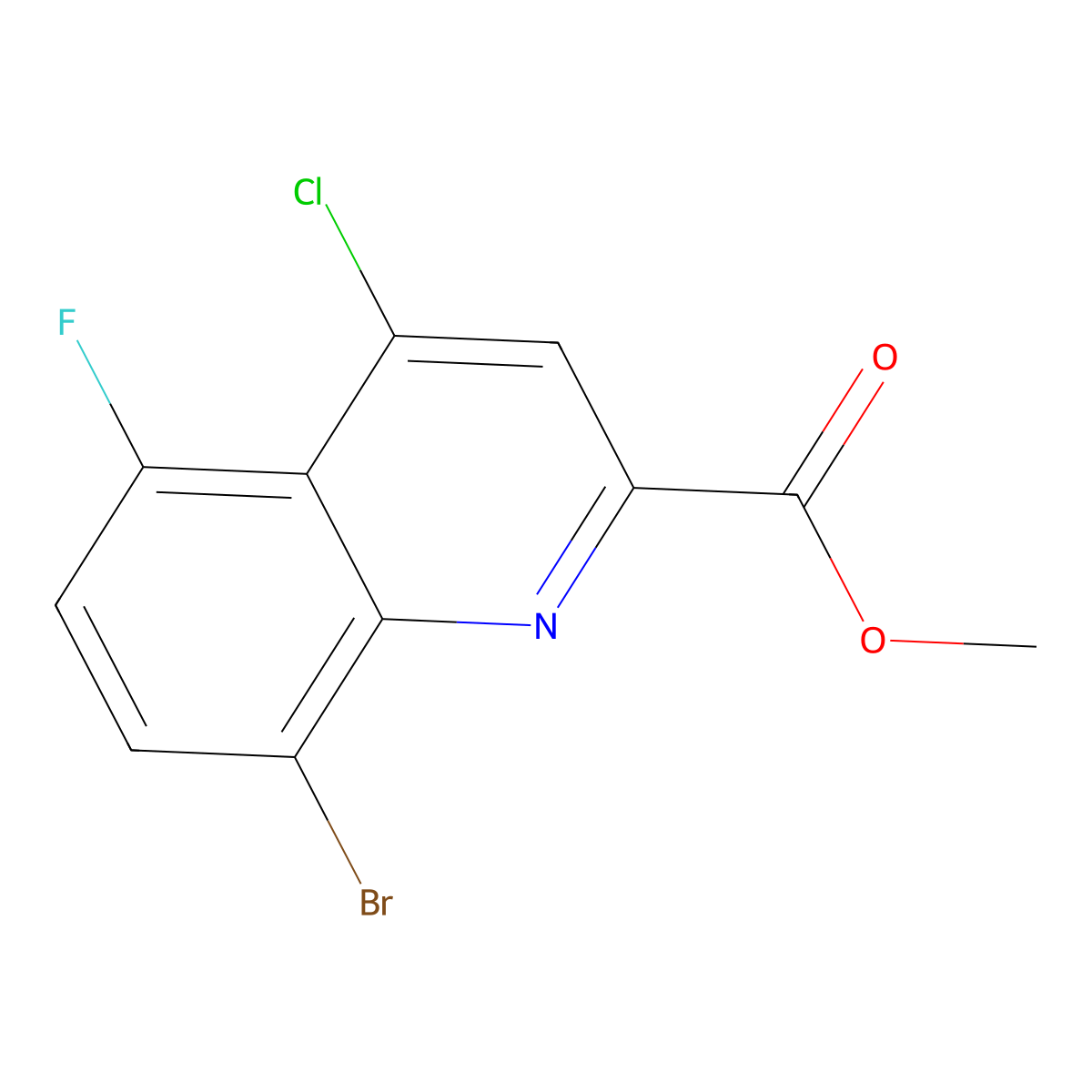 Methyl 8-bromo-4-chloro-5-fluoroquinoline-2-carboxylate molecular structure, CAS 1133115-52-2