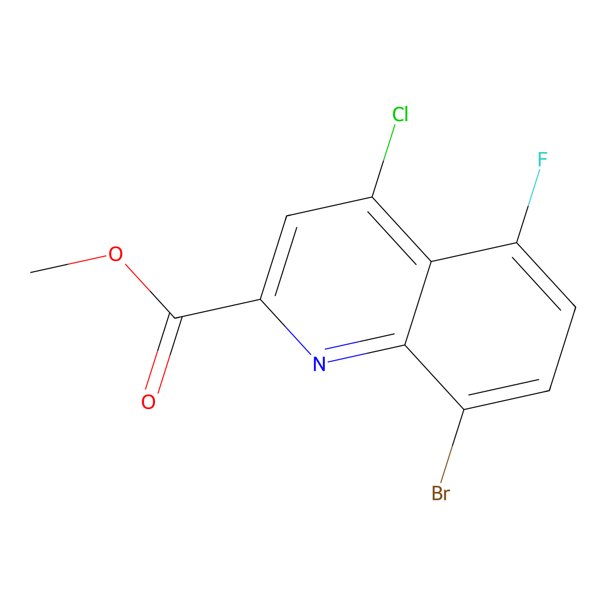 Methyl 8-bromo-4-chloro-5-fluoroquinoline-2-carboxylate molecular structure, CAS 1133115-52-2