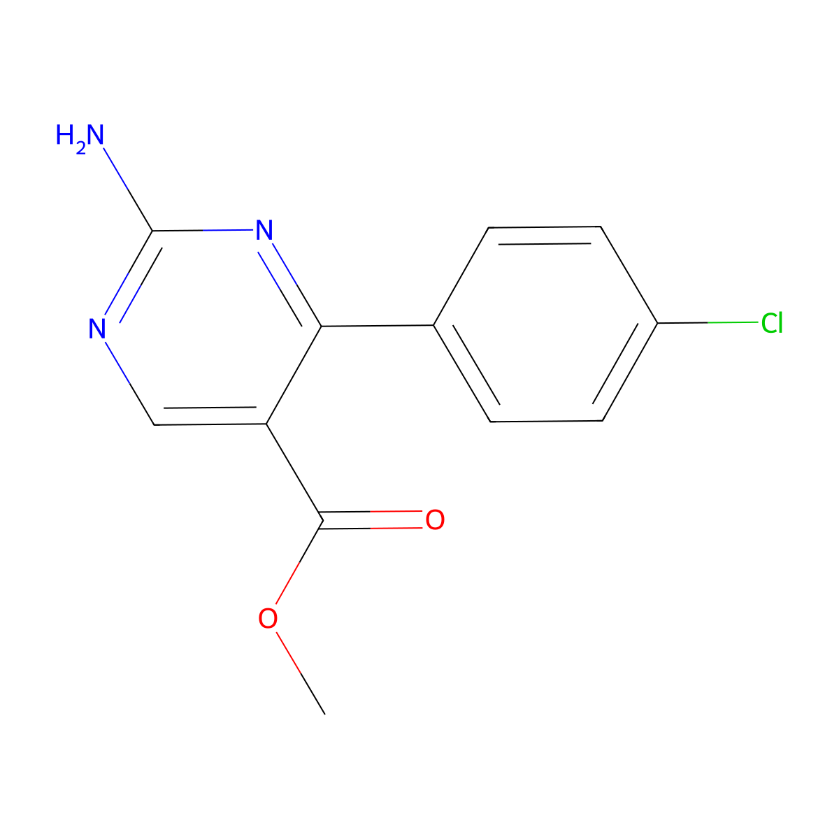 Methyl 2-amino-4-(4-chlorophenyl)pyrimidine-5-carboxylate molecular structure, CAS 1133115-56-6