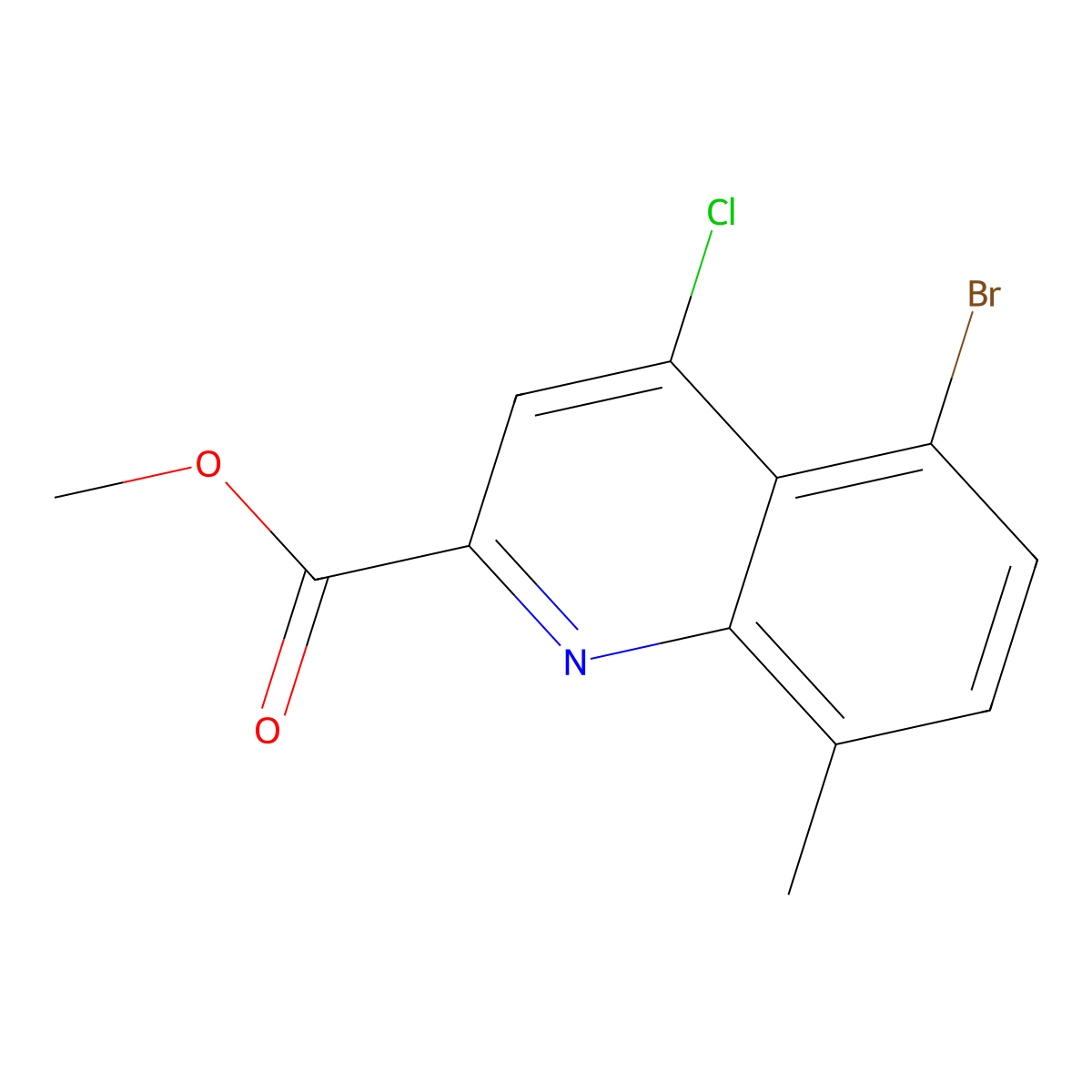Methyl 5-bromo-4-chloro-8-methylquinoline-2-carboxylate molecular structure, CAS 1133115-60-2